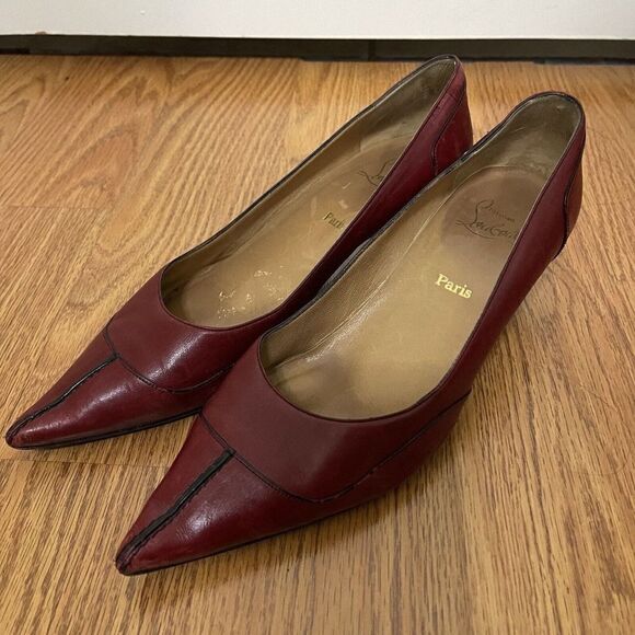 Vintage Christian Louboutin Red leather pointed kitten heels size EU 37 - Picture 1 of 12